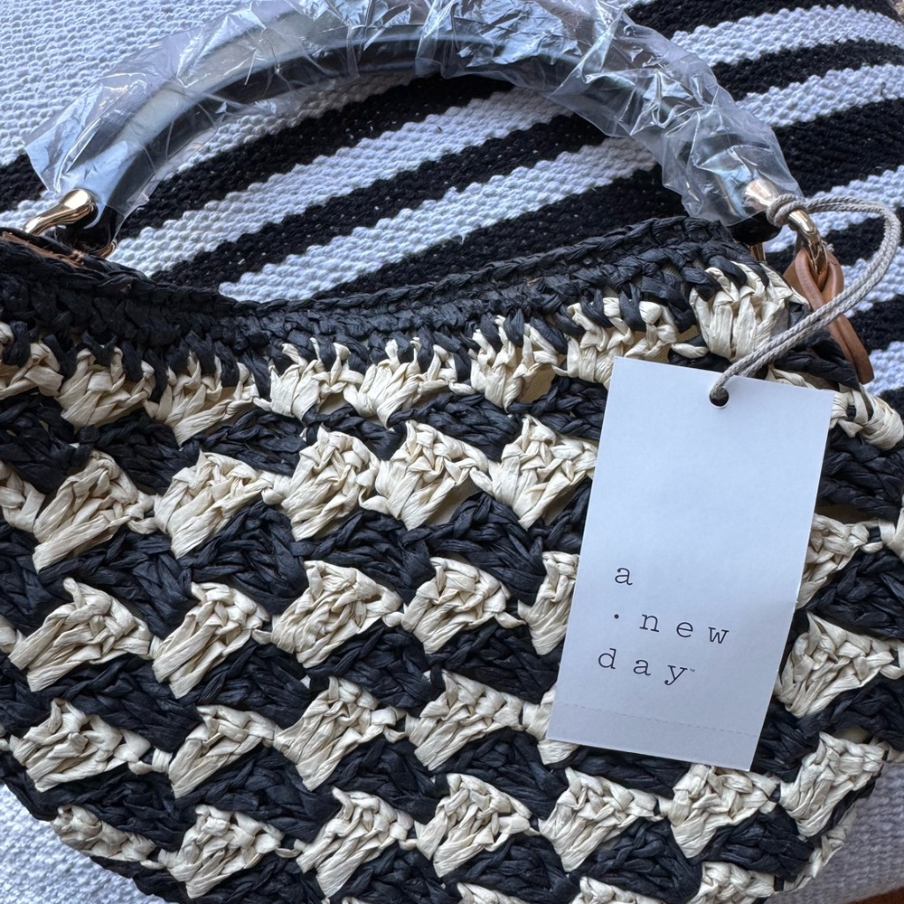 A New Day Black and Cream Mini Bag with Woven Pattern